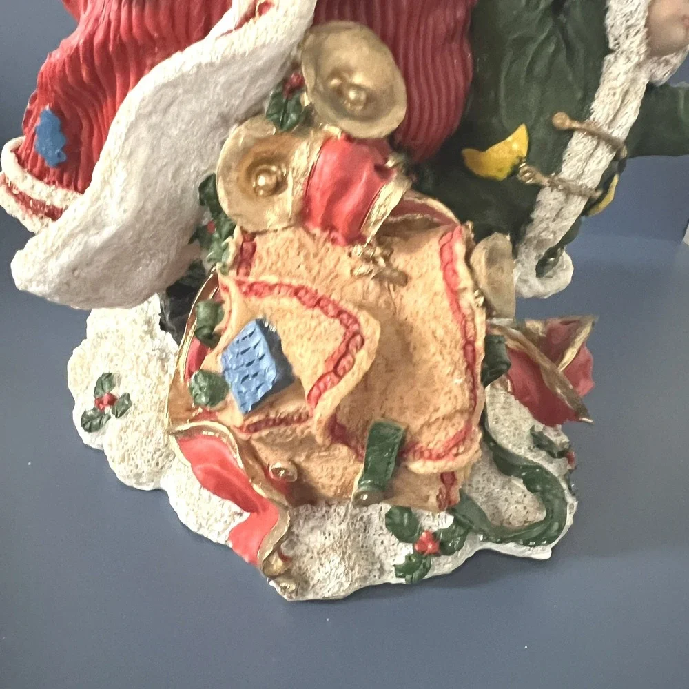 Santa Claus Christmas Resin Decor With Child And Toy Sack Hand Painted 10 Inches